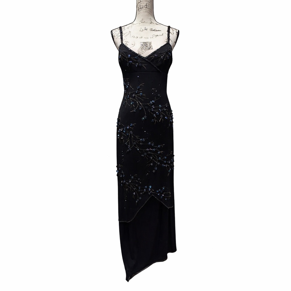 Beautiful Y2KVintage Sue Wong Silk Sheer Mesh Lace Beaded Floral Maxi Slip Dress - Picture 2 of 16